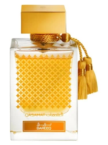 Frasco del perfume Qasamat Bareeq de Rasasi — fragancia unisex