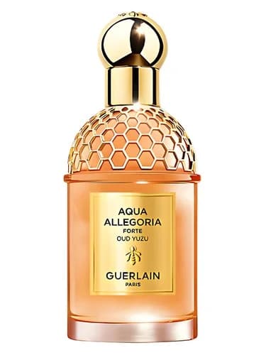 Frasco del perfume Aqua Allegoria Forte Oud Yuzu de Guerlain — fragancia unisex