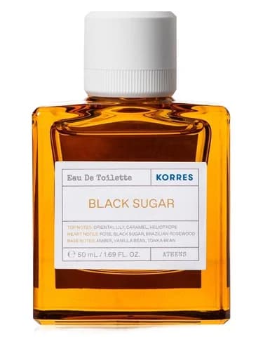 Frasco del perfume Black Sugar de Korres — fragancia unisex