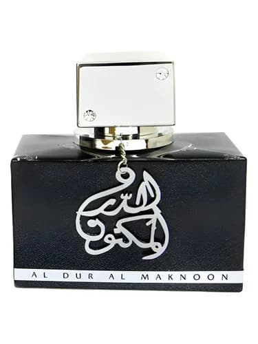 Frasco del perfume Al Dur Al Maknoon Silver de Lattafa Perfumes — fragancia unisex