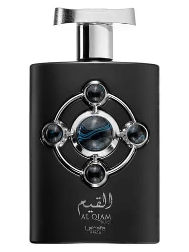 Frasco del perfume Al Qiam Silver de Lattafa Perfumes — fragancia unisex
