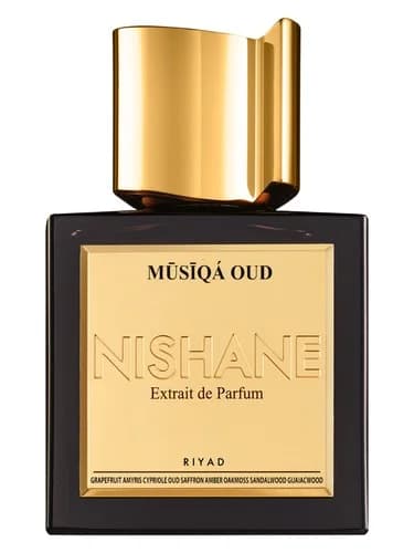 Frasco del perfume Musiqa Oud de Nishane — fragancia unisex
